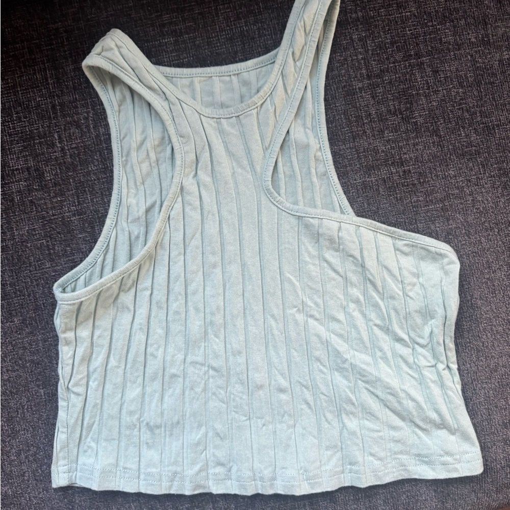 Sleeveless Ribbed Tank Top - Light Blue
